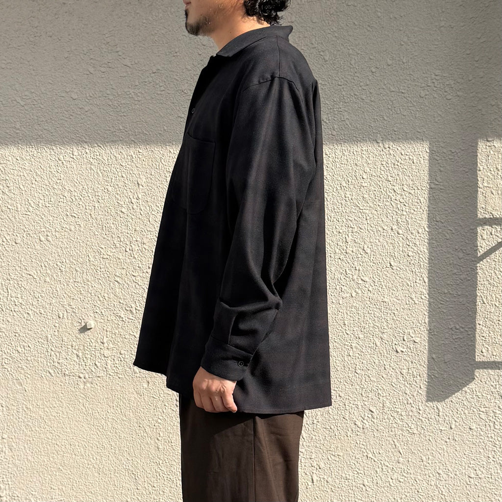 Kaptain Sunshine : Wool Ombre Open Collared Shirt (CHARCOAL OMBRE)