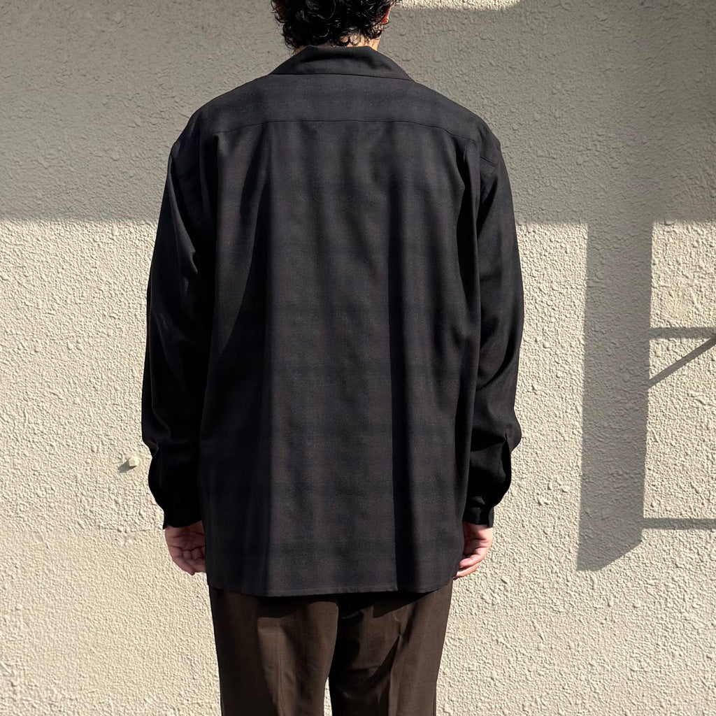 Kaptain Sunshine : Wool Ombre Open Collared Shirt (CHARCOAL OMBRE)