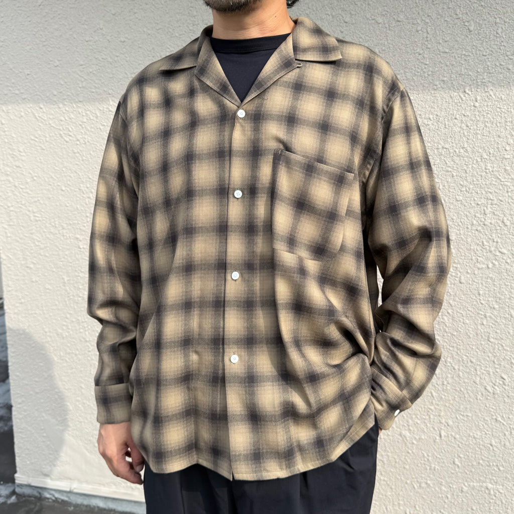 Kaptain Sunshine : Wool Ombre Open Collared Shirt (BEIGE OMBRE)