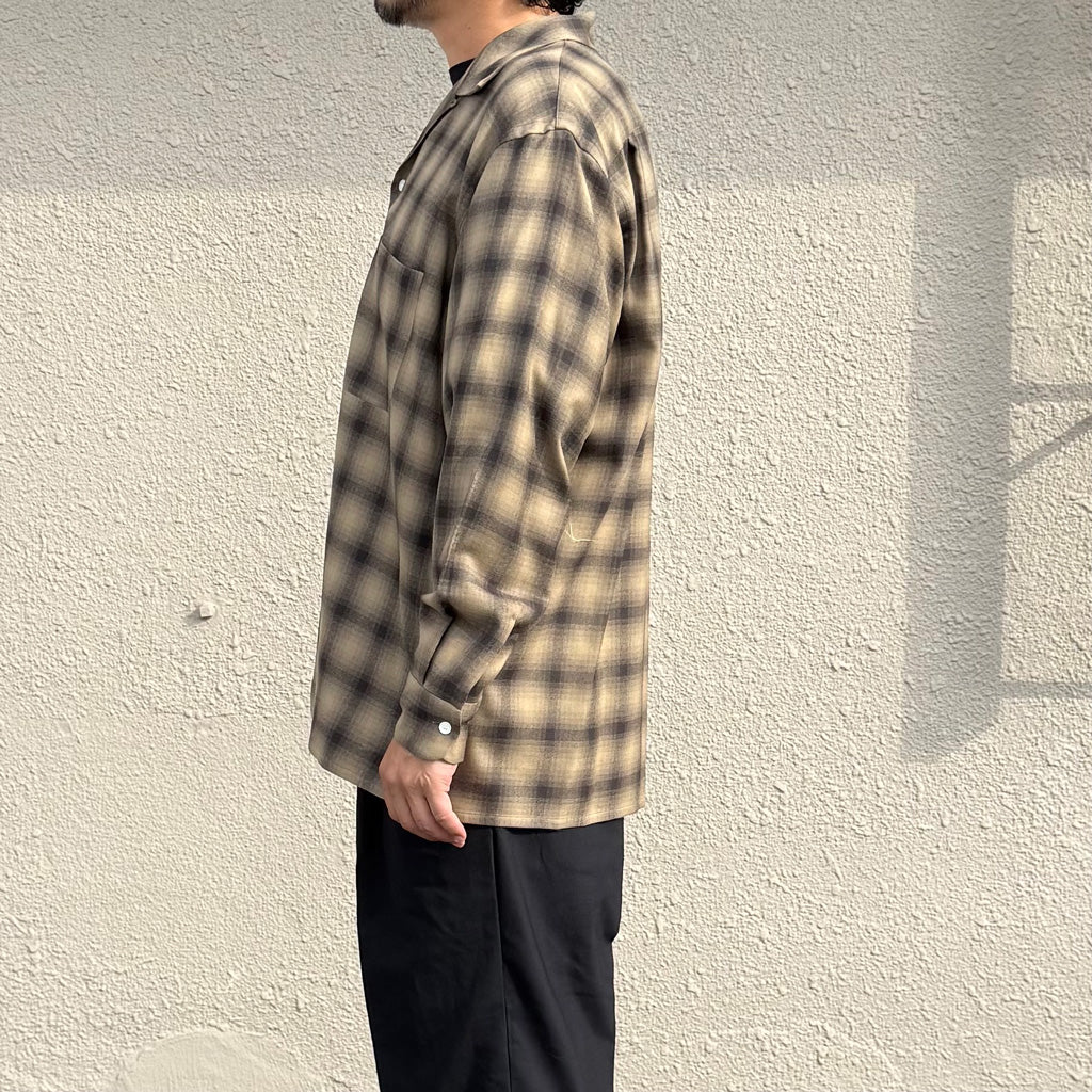 Kaptain Sunshine : Wool Ombre Open Collared Shirt (BEIGE OMBRE)