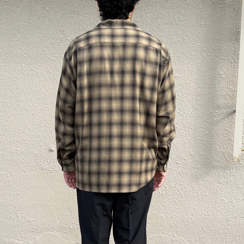 Kaptain Sunshine : Wool Ombre Open Collared Shirt (BEIGE OMBRE)