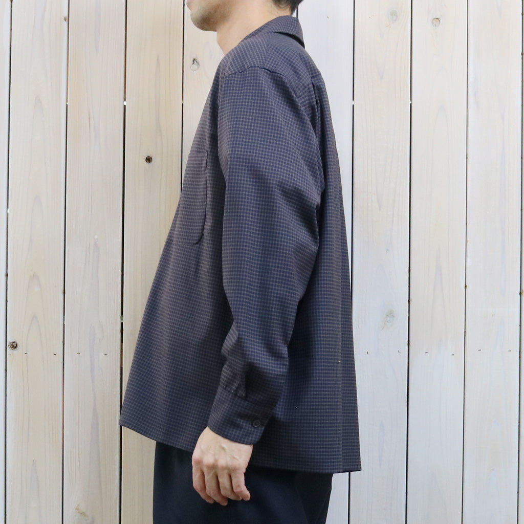 Kaptain Sunshine : Summer Wool Open Collar Shirt (BROWN PLAID)