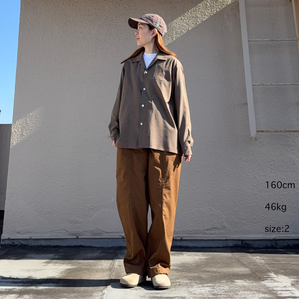 Kaptain Sunshine : Summer Wool Open Collar Shirt (KHAKI PLAID)