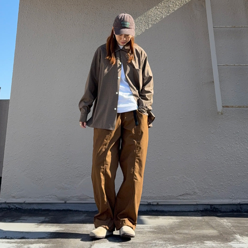 Kaptain Sunshine : Summer Wool Open Collar Shirt (KHAKI PLAID)