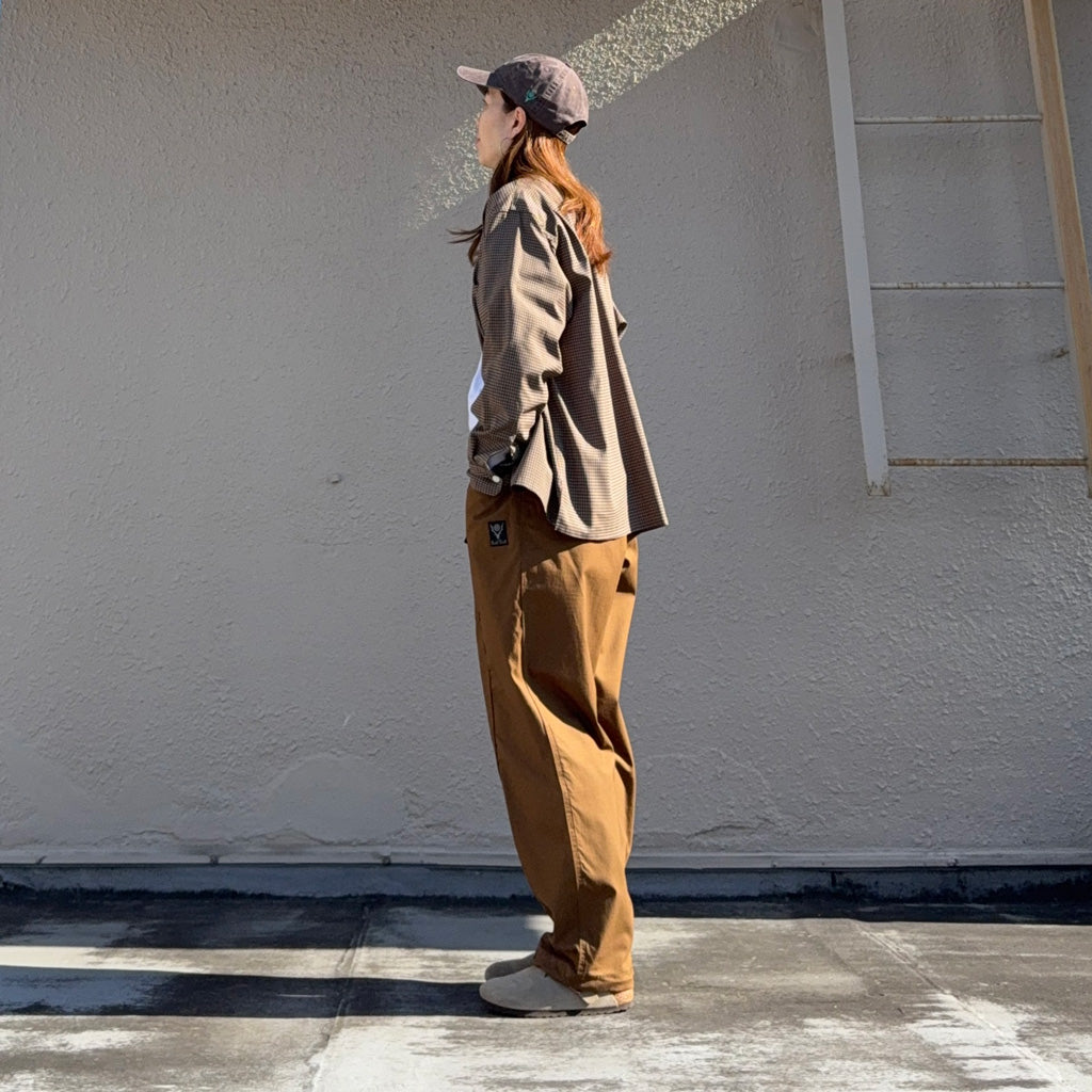 Kaptain Sunshine : Summer Wool Open Collar Shirt (KHAKI PLAID)