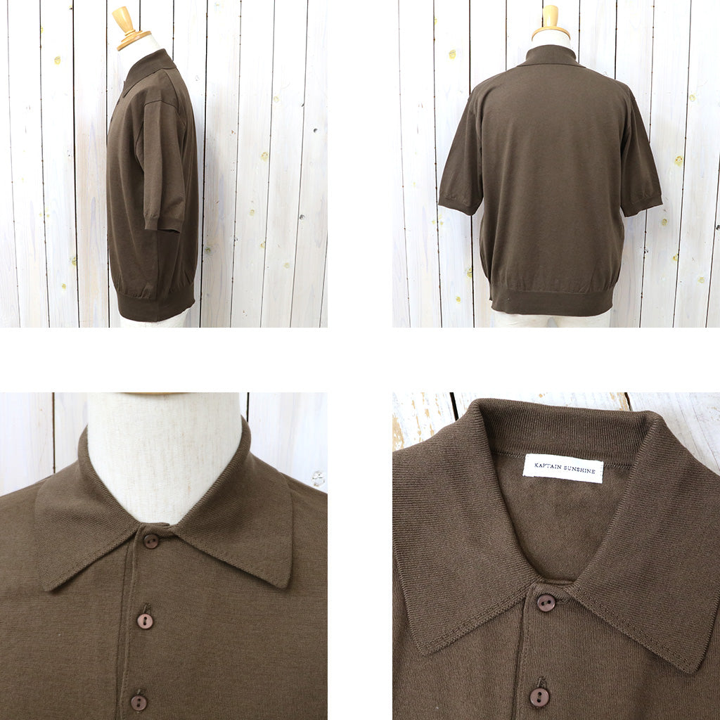 Kaptain Sunshine : Cotton Knit Poloshirt (MOCHA BROWN)