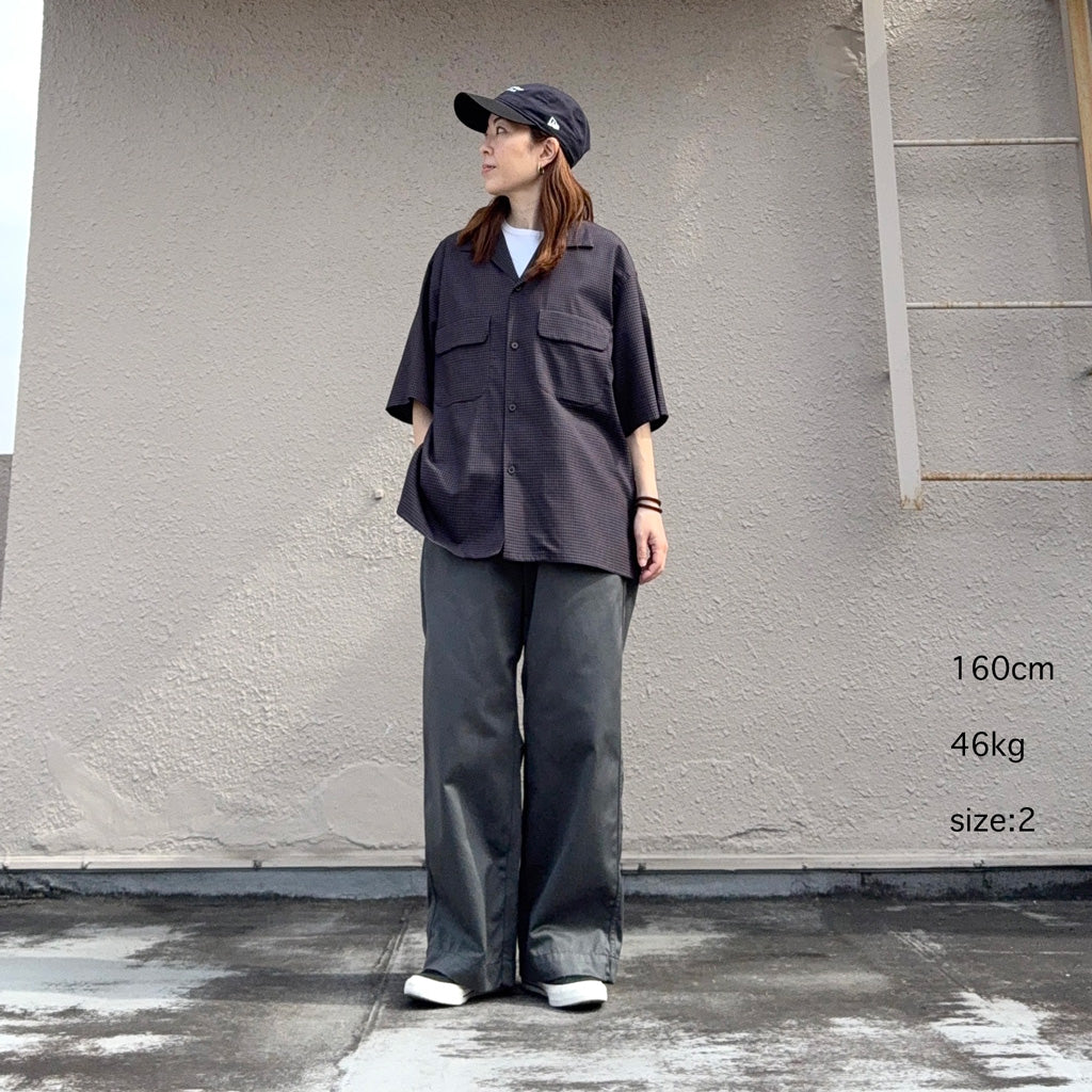 Kaptain Sunshine : Summer Wool Open Collar SS Shirt (BROWN PLAID)