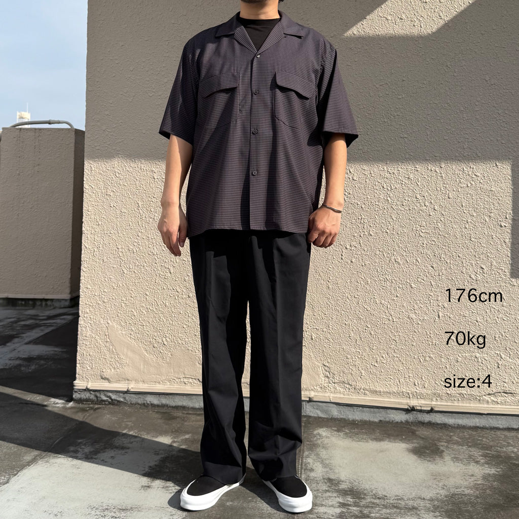 Kaptain Sunshine : Summer Wool Open Collar SS Shirt (BROWN PLAID)