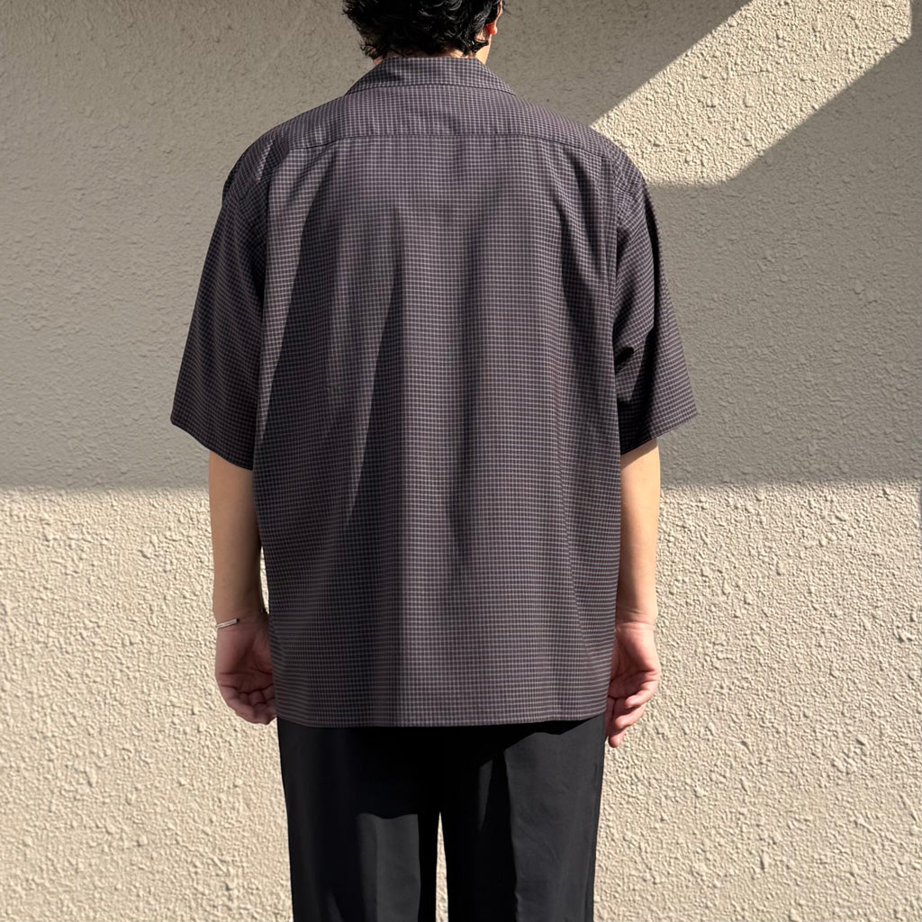 Kaptain Sunshine : Summer Wool Open Collar SS Shirt (BROWN PLAID)