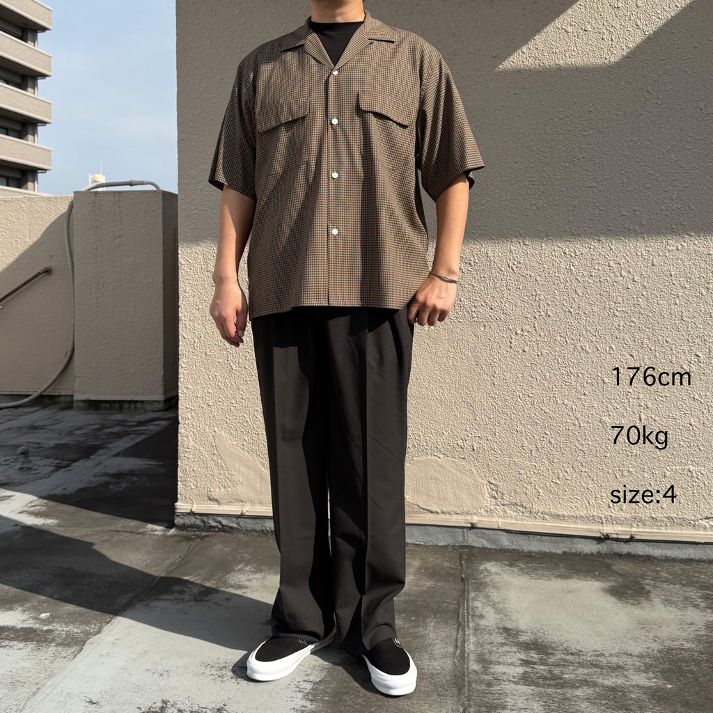 Kaptain Sunshine : Summer Wool Open Collar SS Shirt (KHAKI PLAID)