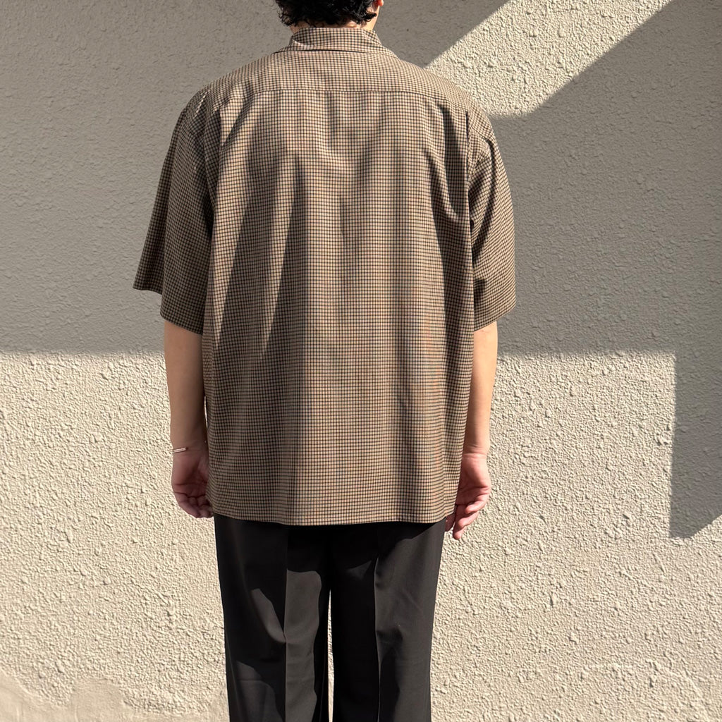 Kaptain Sunshine : Summer Wool Open Collar SS Shirt (KHAKI PLAID)