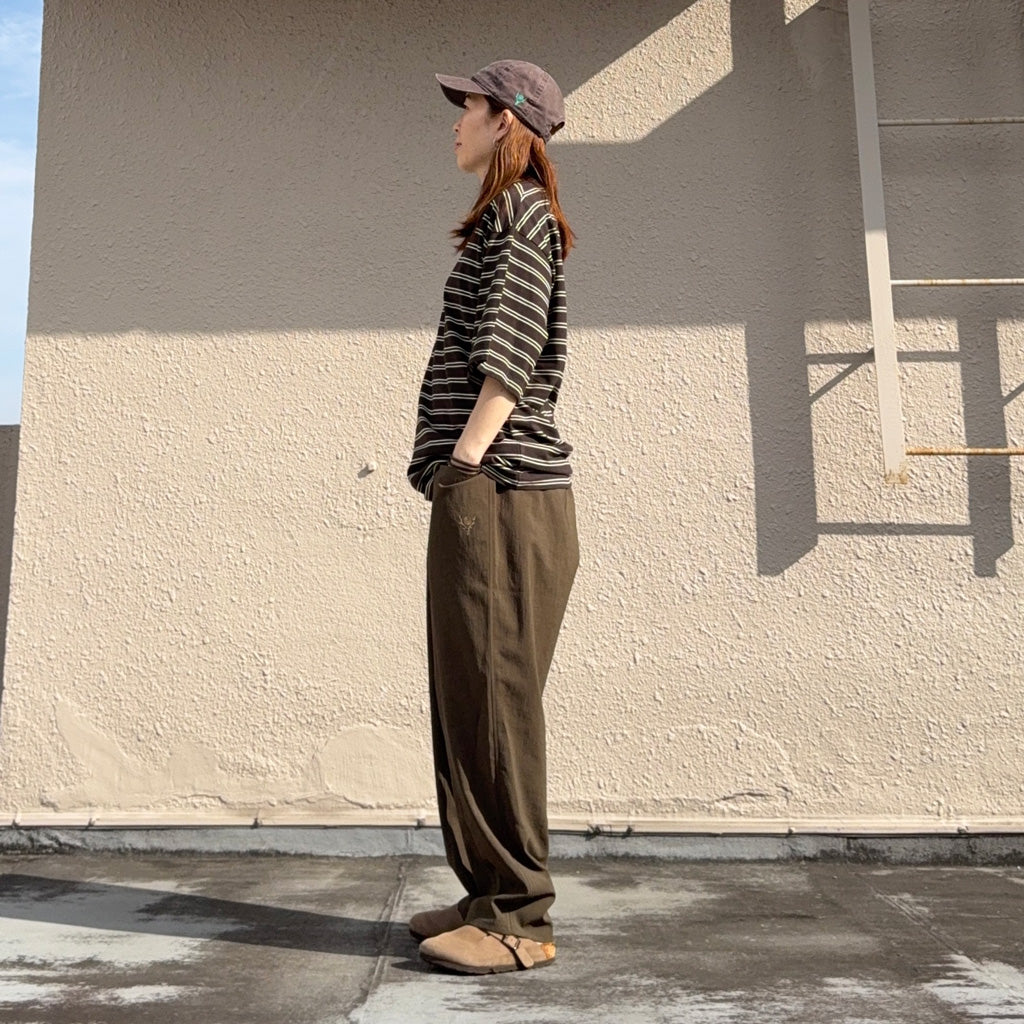 Kaptain Sunshine : Hard Twisted Stripe Jersey Half-sleeve Tee (BROWN WIDE STRIPE)
