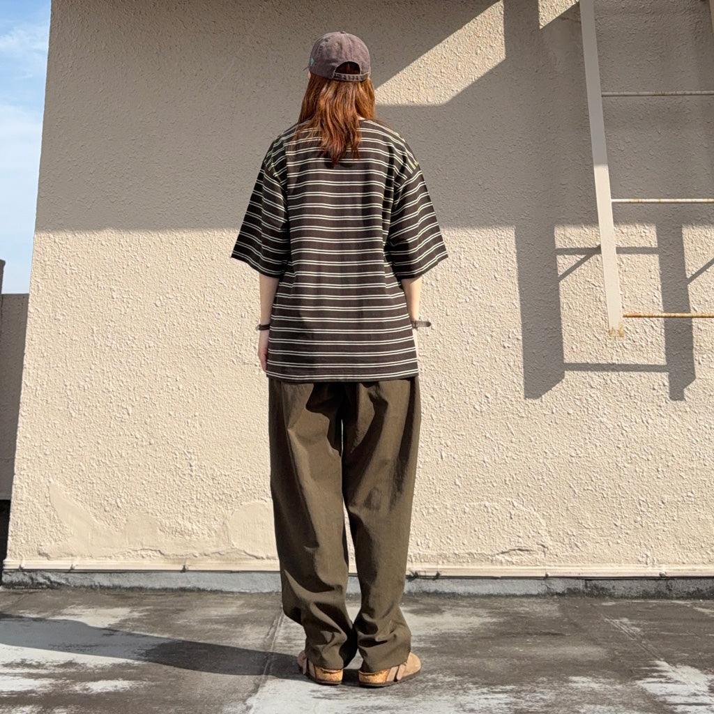Kaptain Sunshine : Hard Twisted Stripe Jersey Half-sleeve Tee (BROWN WIDE STRIPE)