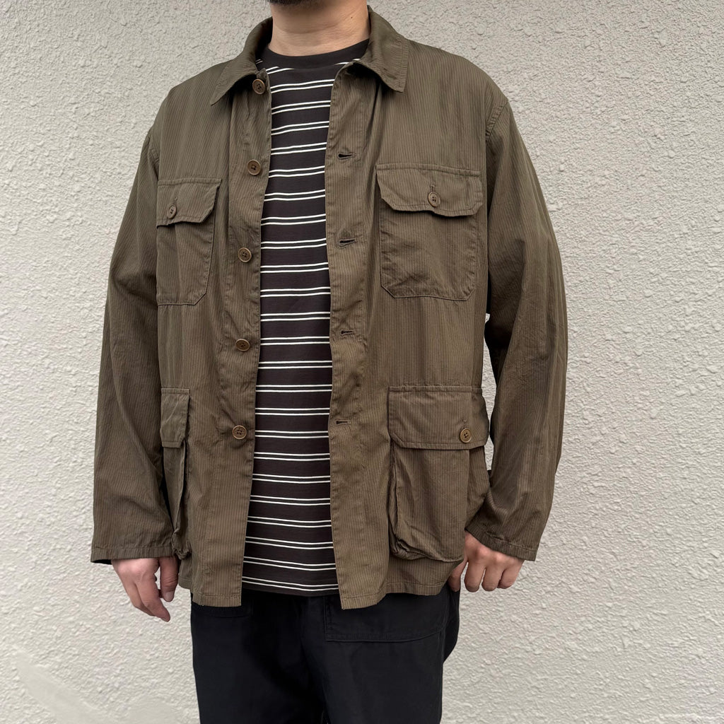 Kaptain Sunshine : Hard Twisted Stripe Jersey Half-sleeve Tee (BROWN WIDE STRIPE)