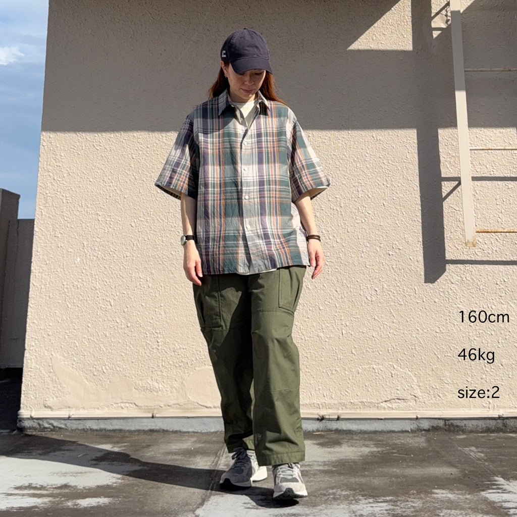 Kaptain Sunshin : Gauze Plaid Plain SS Shirt (FOREST PLAID)