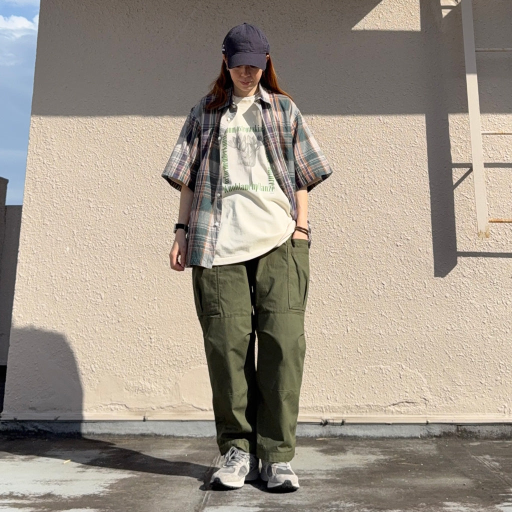 Kaptain Sunshin : Gauze Plaid Plain SS Shirt (FOREST PLAID)