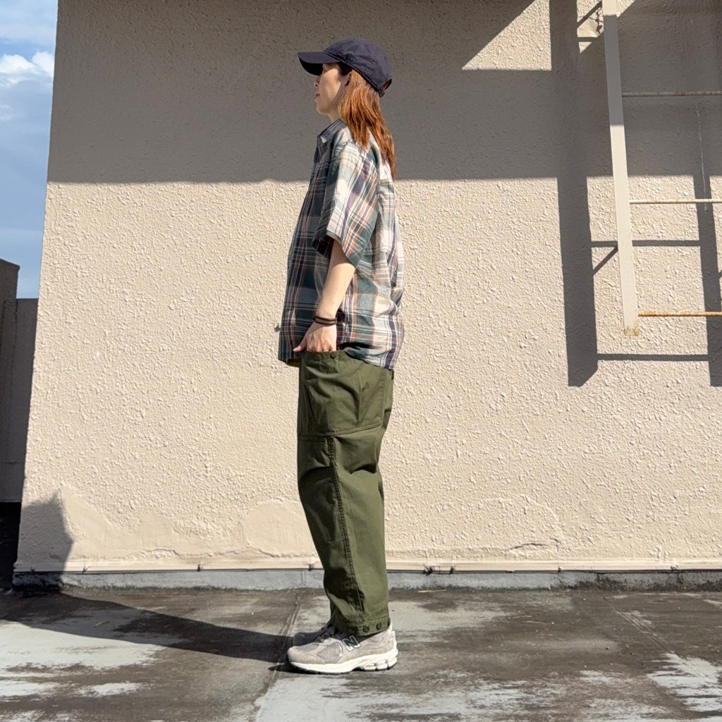 Kaptain Sunshin : Gauze Plaid Plain SS Shirt (FOREST PLAID)