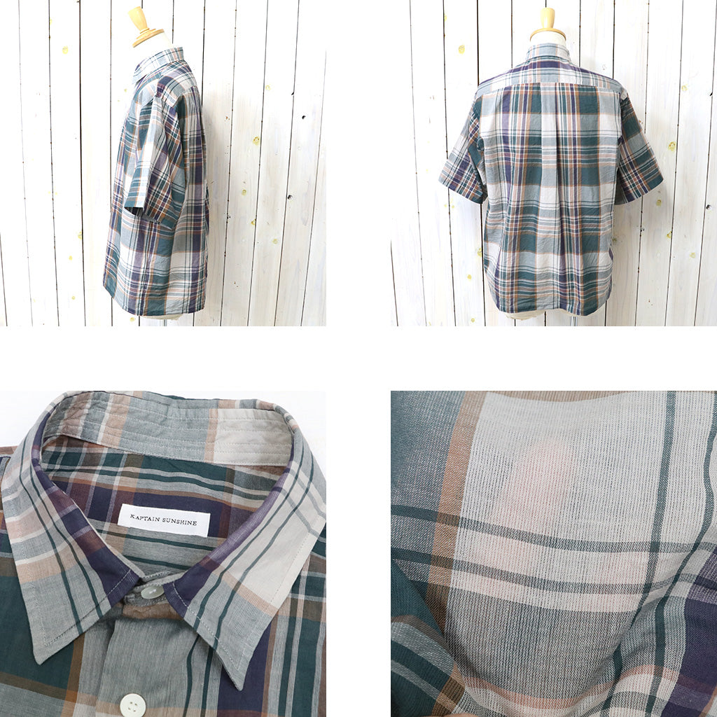 Kaptain Sunshin : Gauze Plaid Plain SS Shirt (FOREST PLAID)
