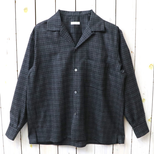 Kaptain Sunshine : Wool Plaid Open Collar Shirt (CHARCOAL)