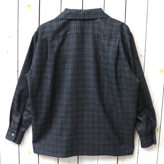 Kaptain Sunshine : Wool Plaid Open Collar Shirt (CHARCOAL)
