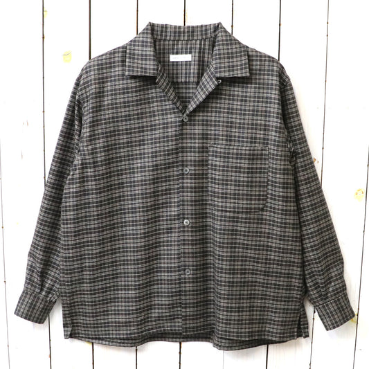 Kaptain Sunshine : Wool Plaid Open Collar Shirt (BROWN)