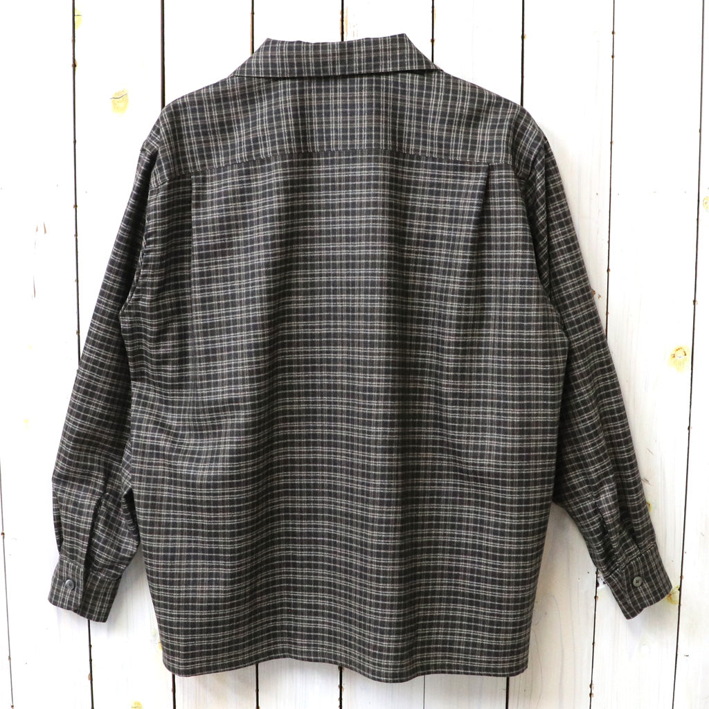 Kaptain Sunshine : Wool Plaid Open Collar Shirt (BROWN)