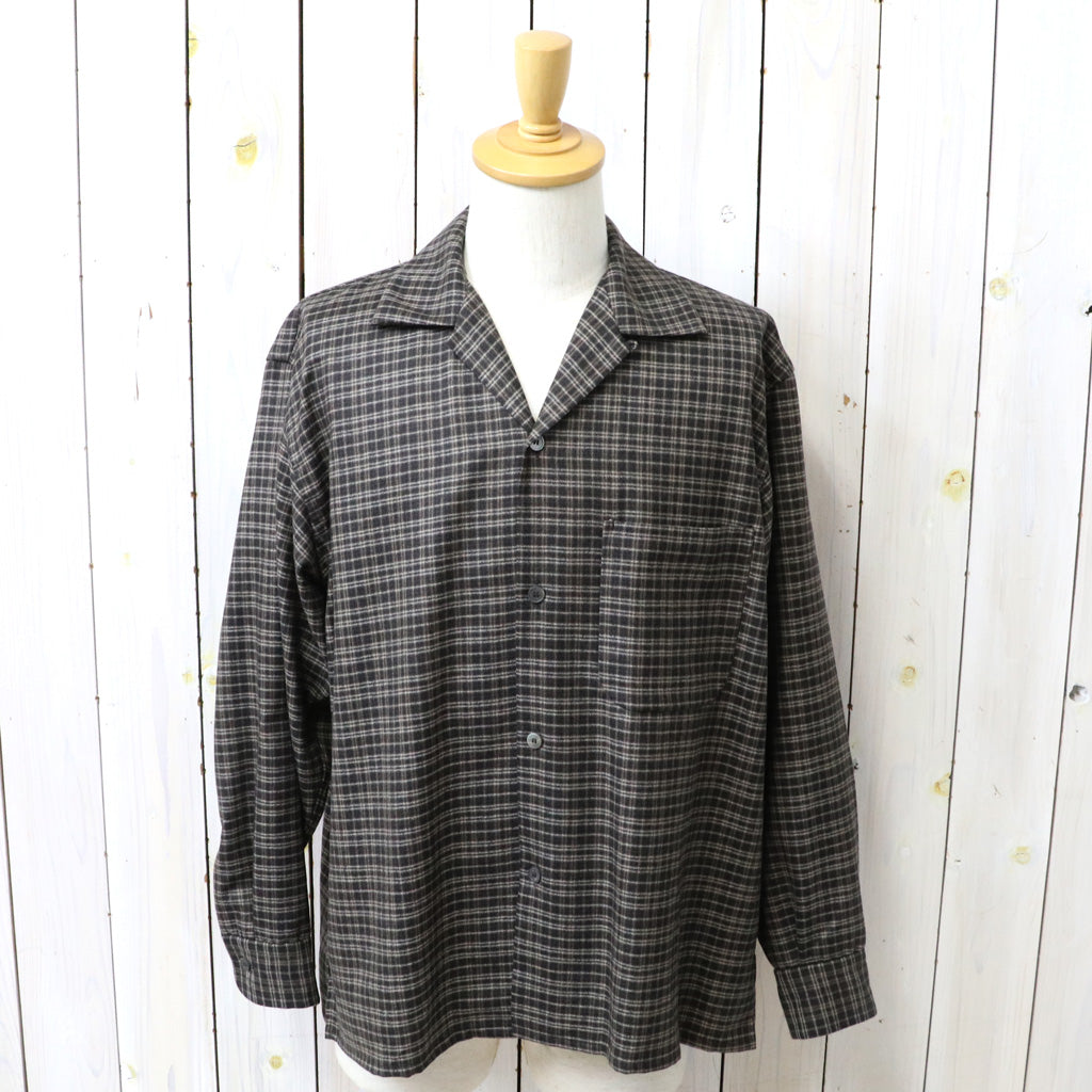 Kaptain Sunshine : Wool Plaid Open Collar Shirt (BROWN)
