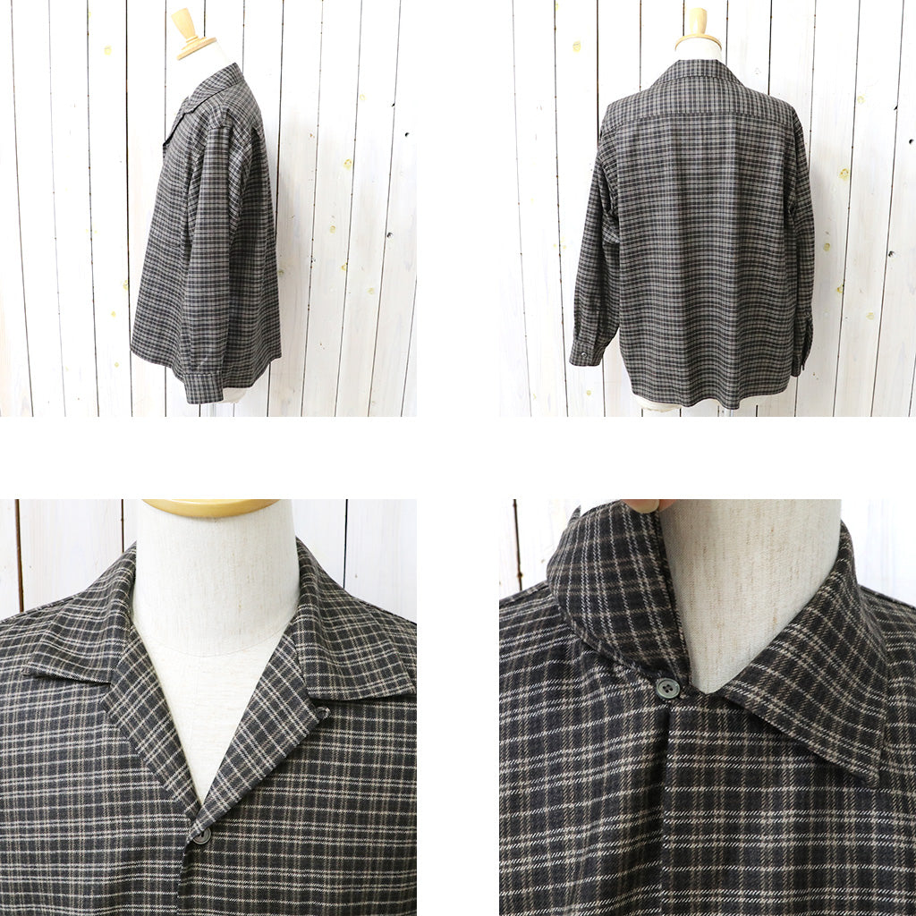 Kaptain Sunshine : Wool Plaid Open Collar Shirt (BROWN)