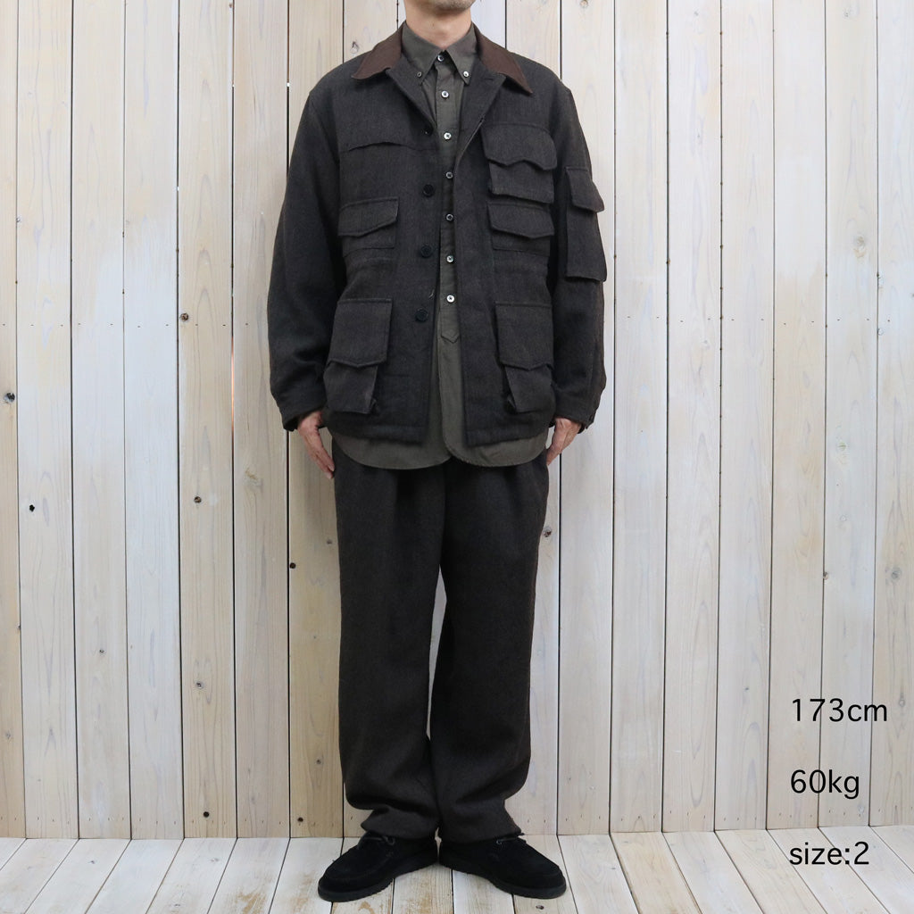 Kaptain Sunshine : Wool Herringbone Easy Trousers (TOP BROWN)