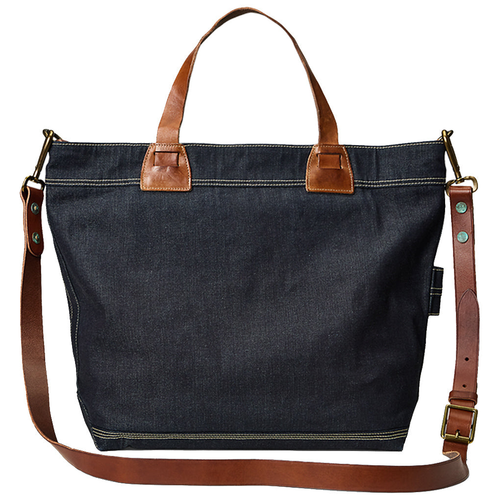 Double RL : LEATHER-TRIM INDIGO DENIM TOTE