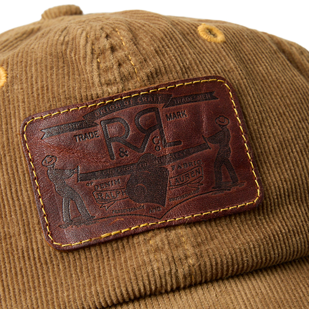 Double RL : LEATHER PATCH CORDUROY TRUCKER CAP (BROWN)