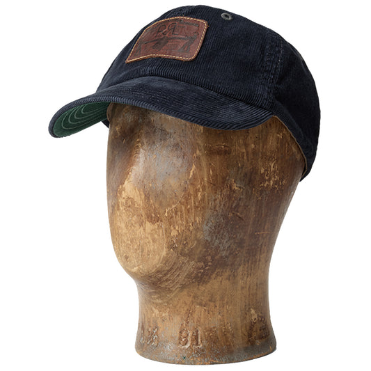 Double RL : LEATHER PATCH CORDUROY TRUCKER CAP (NAVY)