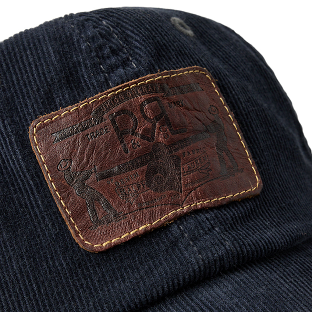 Double RL : LEATHER PATCH CORDUROY TRUCKER CAP (NAVY)
