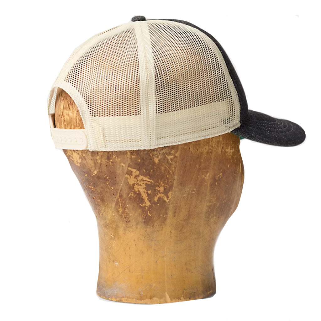 Double RL : RRL RANCH LOGO DENIM TRUCKER CAP (BLACK/WHITE