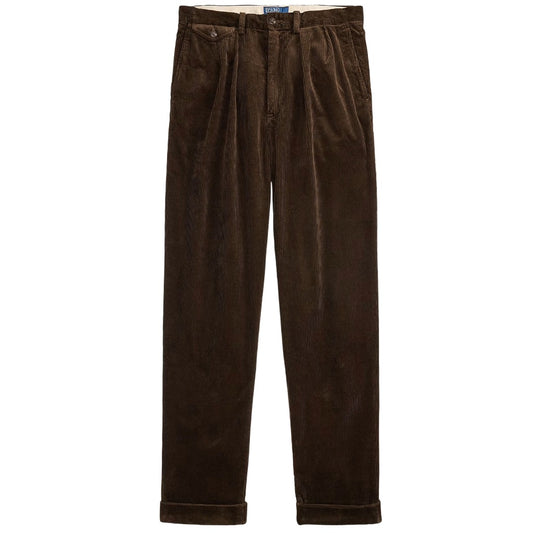 POLO RALPH LAUREN : RELAXED FIT CORDUROY WHITMAN CHINO PLEATED PANTS (DARK BEECH)