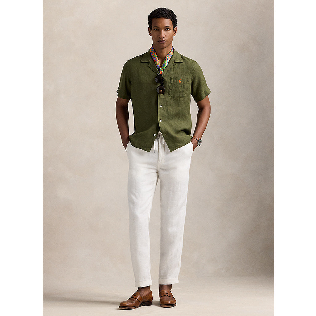 POLO RALPH LAUREN : クラシックフィット リネン キャンプシャツ(DARK GREEN)