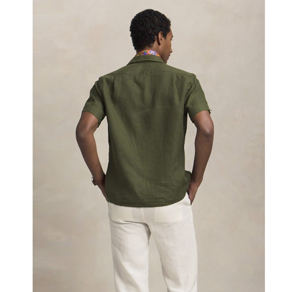 POLO RALPH LAUREN : クラシックフィット リネン キャンプシャツ(DARK GREEN)