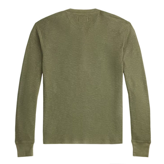 Double RL : GARMENT-DYED WAFFLE-KNIT HENLEY SHIRT (TREE GREEN)