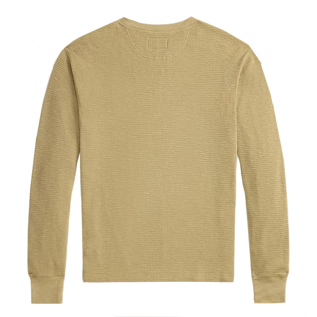 Double RL : GARMENT-DYED WAFFLE-KNIT HENLEY SHIRT (SPRING BEIGE)