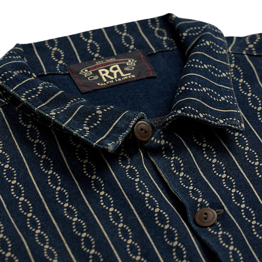 Double RL : INDIGO PRINT JERSEY CAMP SHIRT (NAVY)