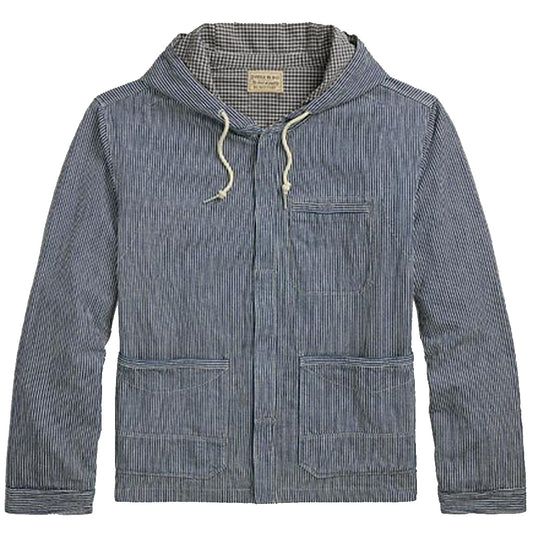 Double RL : INDIGO STRIPED TWILL HOODED JACKET