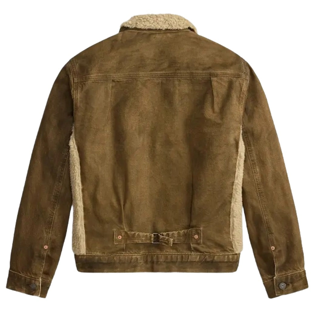 Double RL : FLEECE-PANEL DENIM TRUCKER JACKET