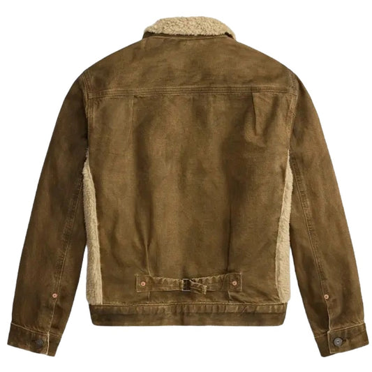 Double RL : FLEECE-PANEL DENIM TRUCKER JACKET