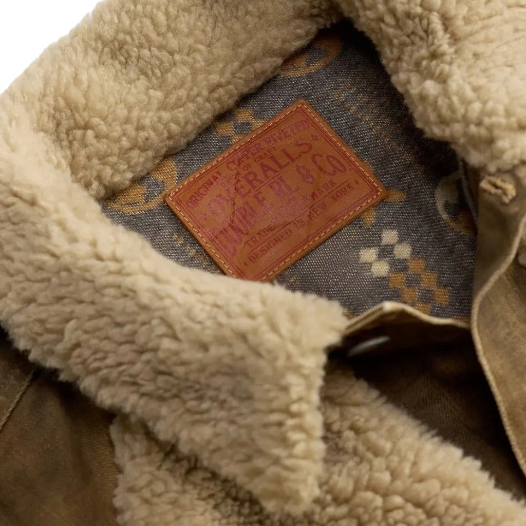 Double RL : FLEECE-PANEL DENIM TRUCKER JACKET