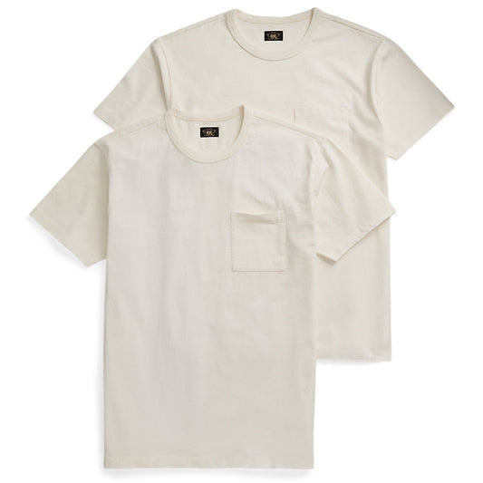 Double RL : GARMENT-DYED POCKET T-SHIRT 2PACK (WHITE)