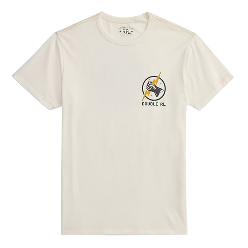 Double RL : GARMENT-DYED JERSEY GRAPHIC T-SHIRT (WARM WHITE)