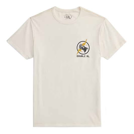 Double RL : GARMENT-DYED JERSEY GRAPHIC T-SHIRT (WARM WHITE)