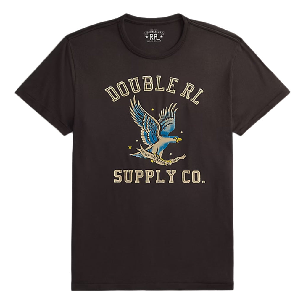 Double RL : GARMENT-DYED JERSEY GRAPHIC T-SHIRT (FADED BLACK)