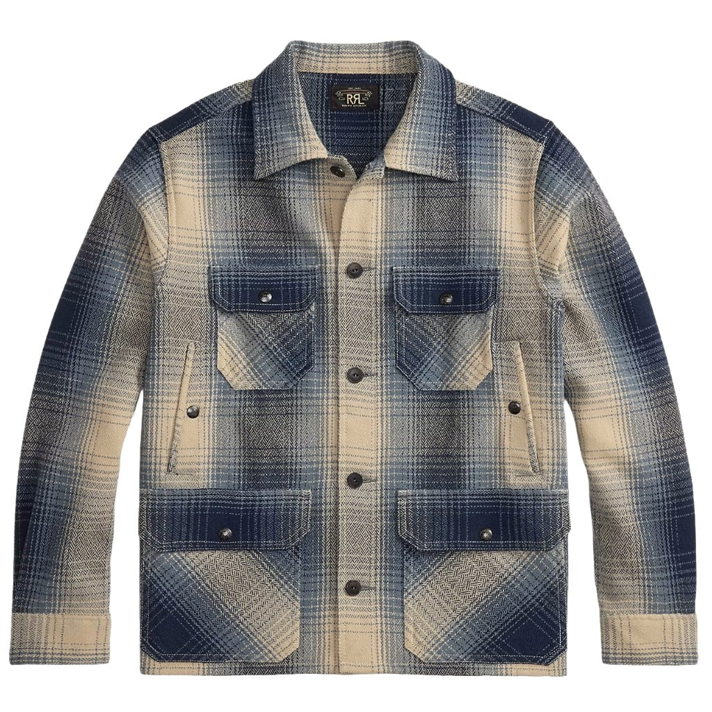 Double RL : PLAID WOOL TWILL OVERSHIRT (BLUE/CREAM)