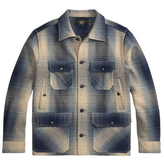 Double RL : PLAID WOOL TWILL OVERSHIRT (BLUE/CREAM)